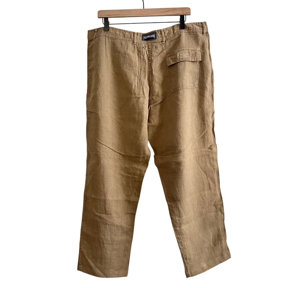 Vilebrequin Men's XXL 100% Linen Pants Camel 38x28 Altered Luxury Lightweight